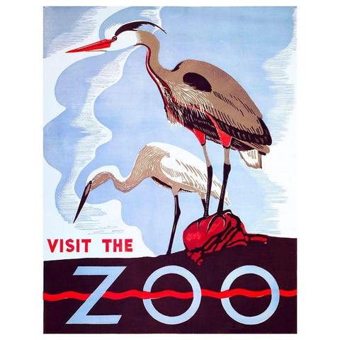 visit the zoo Black Modern Wood Framed Art Print with Double Matting by Vintage Apple Collection