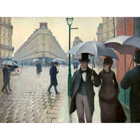 Caillebotte-Paris Street-A Rainy Day Black Modern Wood Framed Art Print with Double Matting by Vintage Apple Collection