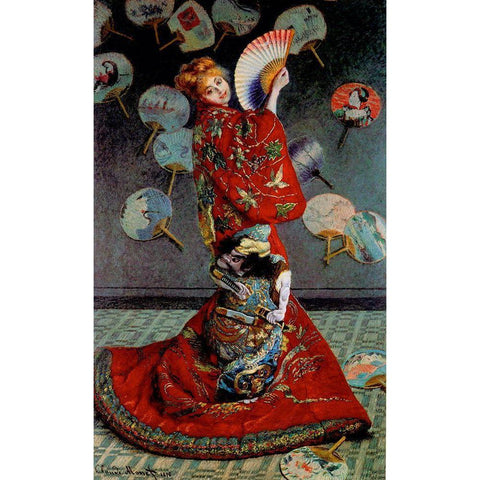 Monet-Japanese Dress Black Modern Wood Framed Art Print by Vintage Apple Collection