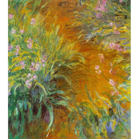 Monet-The Path through the Irises Gold Ornate Wood Framed Art Print with Double Matting by Vintage Apple Collection