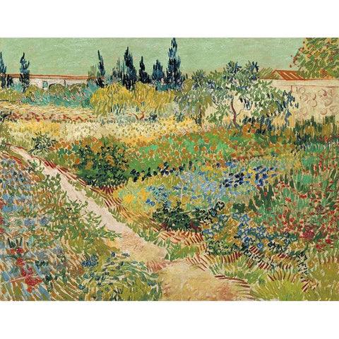 Van Gogh-Bluhender Garten White Modern Wood Framed Art Print by Vintage Apple Collection