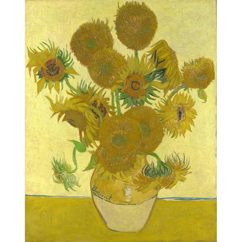 Van Gogh-Sunflowers Gold Ornate Wood Framed Art Print with Double Matting by Vintage Apple Collection