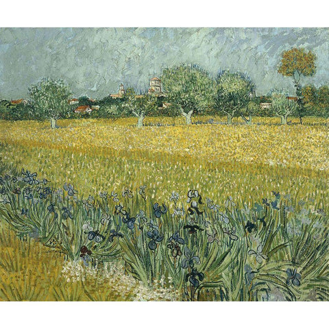 Van Gogh-View of Arles with Irises Black Modern Wood Framed Art Print with Double Matting by Vintage Apple Collection