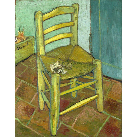 Van Gogh-Vincents Chair with His Pipe Black Modern Wood Framed Art Print with Double Matting by Vintage Apple Collection