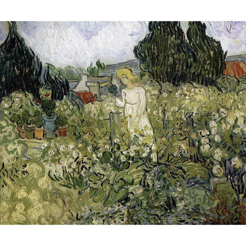 Van Gogh-Marguerite Gachet In The Garden Gold Ornate Wood Framed Art Print with Double Matting by Vintage Apple Collection