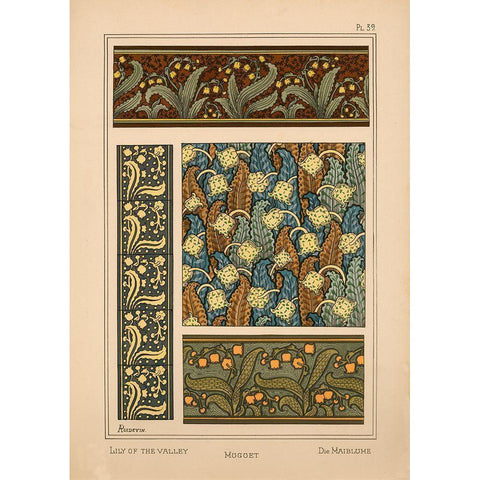 Plate 39 - Lily of the Valley Gold Ornate Wood Framed Art Print with Double Matting by Vintage Apple Collection