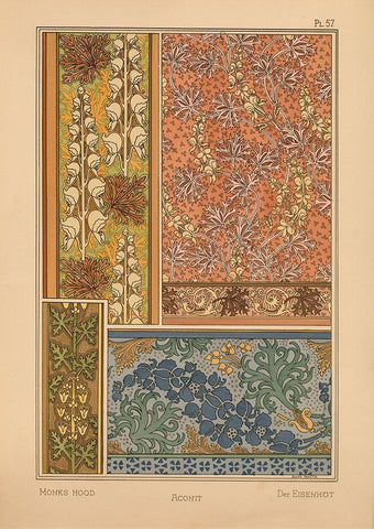 Plate 57 - Monks-hood Black Ornate Wood Framed Art Print with Double Matting by Vintage Apple Collection