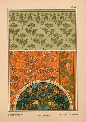 Plate 71 - Chrysanthemum Black Ornate Wood Framed Art Print with Double Matting by Vintage Apple Collection