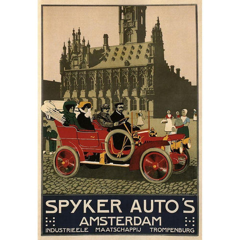 Spyker Auto Dutch 1910 Gold Ornate Wood Framed Art Print with Double Matting by Vintage Apple Collection