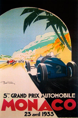 Grandprix Automobile Monaco 1933 Black Ornate Wood Framed Art Print with Double Matting by Vintage Apple Collection