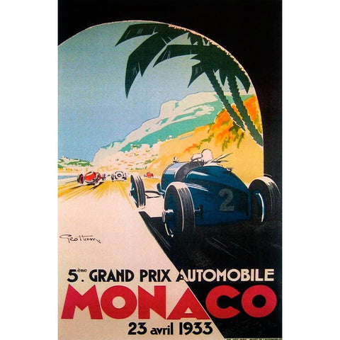 Grandprix Automobile Monaco 1933 Black Modern Wood Framed Art Print with Double Matting by Vintage Apple Collection