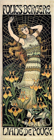 Berthon Folies Bergere 1896 White Modern Wood Framed Art Print with Double Matting by Vintage Apple Collection