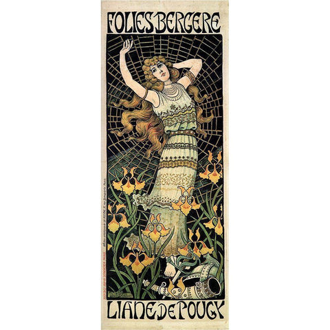 Berthon Folies Bergere 1896 Black Modern Wood Framed Art Print by Vintage Apple Collection