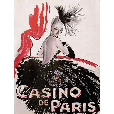 Casino de Paris Red and Black White Modern Wood Framed Art Print by Vintage Apple Collection