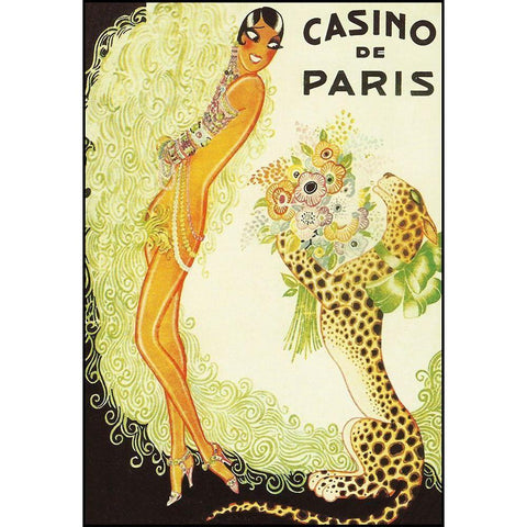 Casino de Paris-Leopard White Modern Wood Framed Art Print by Vintage Apple Collection