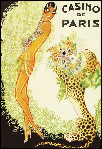 Casino de Paris-Leopard White Modern Wood Framed Art Print with Double Matting by Vintage Apple Collection