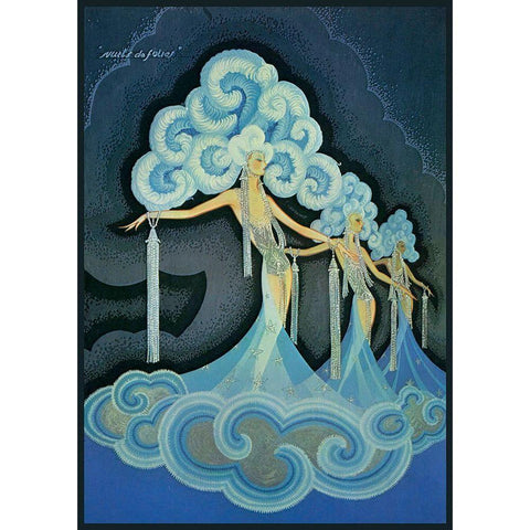 Folies Bergere Blue White Modern Wood Framed Art Print by Vintage Apple Collection