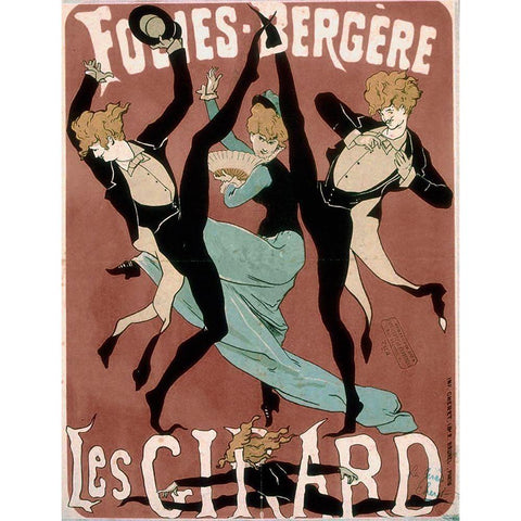 Folies Bergere Black Modern Wood Framed Art Print with Double Matting by Vintage Apple Collection