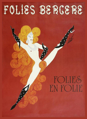 Folies Bergere Risque White Modern Wood Framed Art Print with Double Matting by Vintage Apple Collection