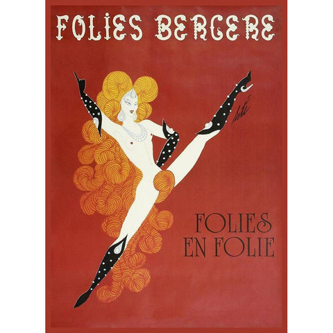 Folies Bergere Risque White Modern Wood Framed Art Print by Vintage Apple Collection