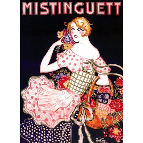 Mistinguett Checked Gold Ornate Wood Framed Art Print with Double Matting by Vintage Apple Collection