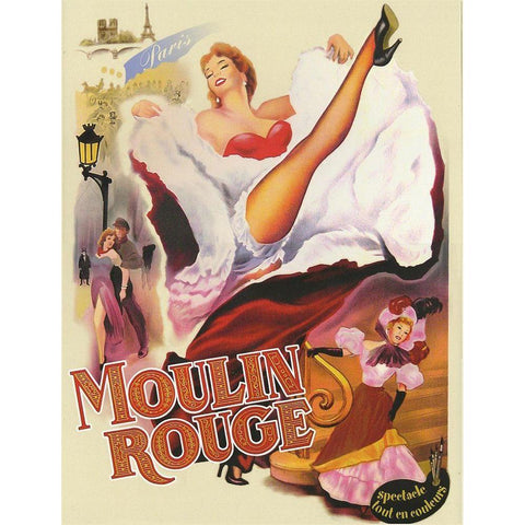 Moulin Rouge Paris Black Modern Wood Framed Art Print with Double Matting by Vintage Apple Collection