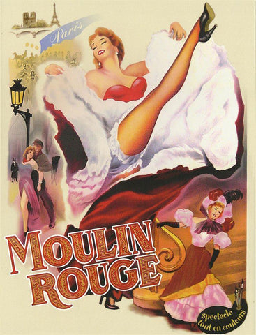 Moulin Rouge Paris White Modern Wood Framed Art Print with Double Matting by Vintage Apple Collection