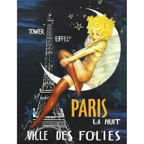 Paris Moon Gold Ornate Wood Framed Art Print with Double Matting by Vintage Apple Collection