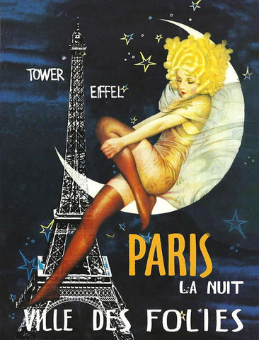 Paris Moon White Modern Wood Framed Art Print with Double Matting by Vintage Apple Collection