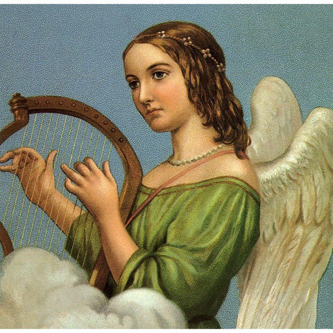 Angel With Harp Black Modern Wood Framed Art Print with Double Matting by Vintage Apple Collection