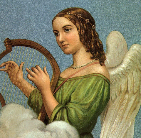 Angel With Harp White Modern Wood Framed Art Print with Double Matting by Vintage Apple Collection