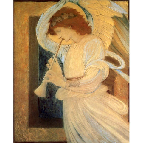 Angel With Shofar Gold Ornate Wood Framed Art Print with Double Matting by Vintage Apple Collection