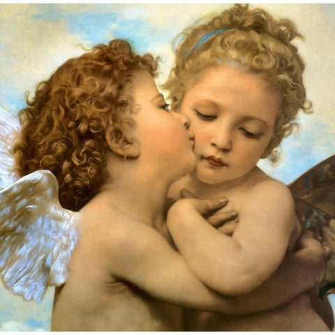 Bouguereau-Angels and cupids Gold Ornate Wood Framed Art Print with Double Matting by Vintage Apple Collection