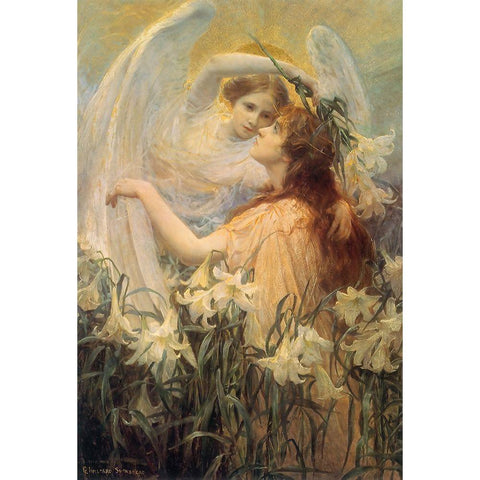 Swinstead-Two Angels White Modern Wood Framed Art Print by Vintage Apple Collection