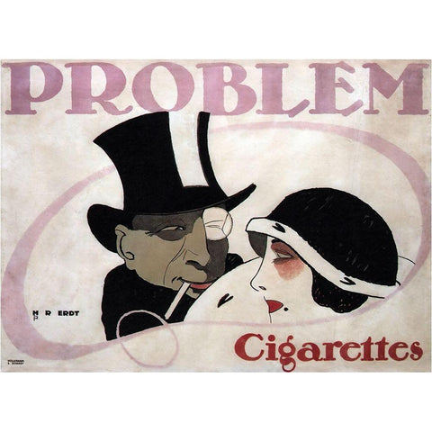 1912 Germany Problem Cigarettes Couple Gold Ornate Wood Framed Art Print with Double Matting by Vintage Apple Collection