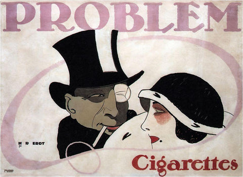 1912 Germany Problem Cigarettes Couple Black Ornate Wood Framed Art Print with Double Matting by Vintage Apple Collection