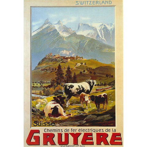 Chemins De Fer De La GruyÃ¨re 1906 Gold Ornate Wood Framed Art Print with Double Matting by Vintage Apple Collection