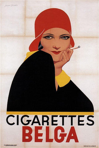 Cigarettes Belga Redhat White Modern Wood Framed Art Print with Double Matting by Vintage Apple Collection