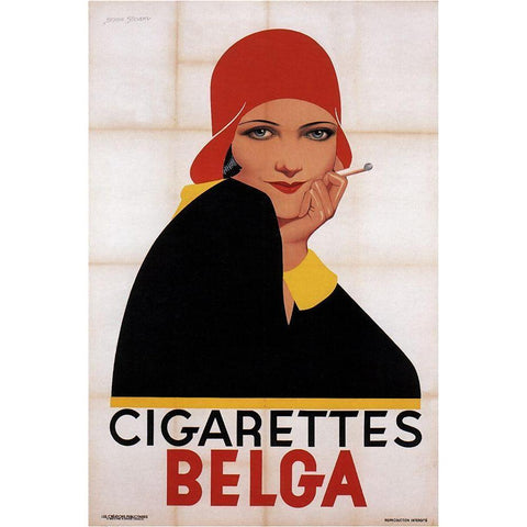 Cigarettes Belga Redhat White Modern Wood Framed Art Print by Vintage Apple Collection