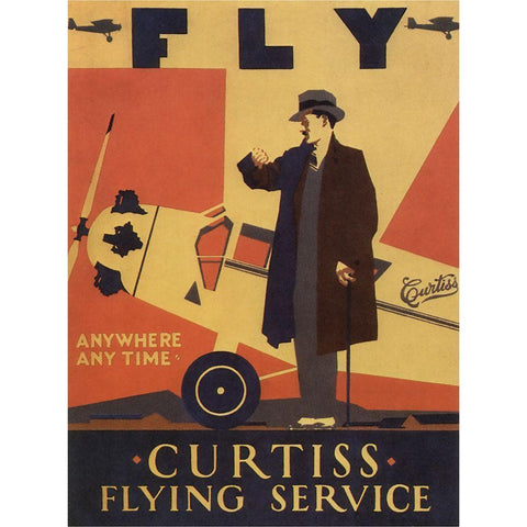 Curtiss Flying Service Gold Ornate Wood Framed Art Print with Double Matting by Vintage Apple Collection