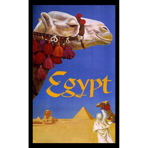 Eqypt Camel Black Modern Wood Framed Art Print with Double Matting by Vintage Apple Collection