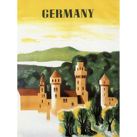 Germany Castle Vint Trav White Modern Wood Framed Art Print by Vintage Apple Collection