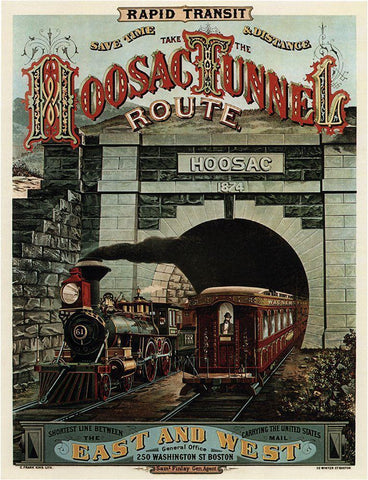 Hoosac Tunnel Black Ornate Wood Framed Art Print with Double Matting by Vintage Apple Collection