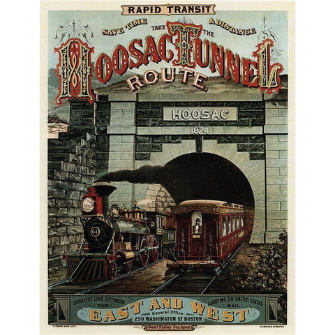 Hoosac Tunnel Gold Ornate Wood Framed Art Print with Double Matting by Vintage Apple Collection