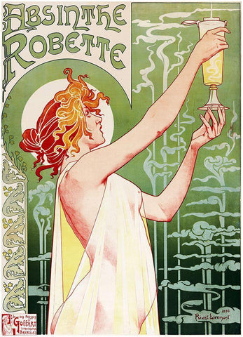 Livemont Absinthe Robette Archival White Modern Wood Framed Art Print with Double Matting by Vintage Apple Collection