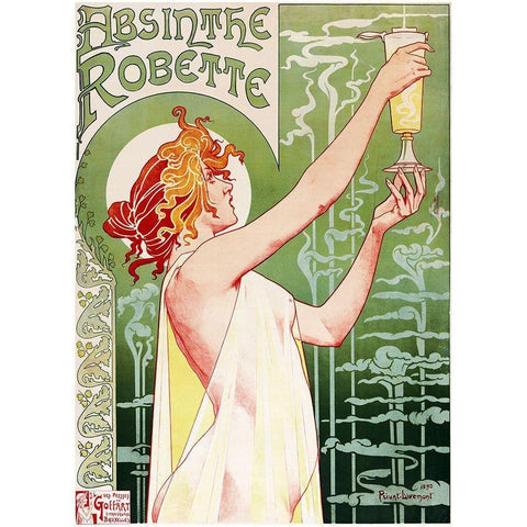 Livemont Absinthe Robette Archival Black Modern Wood Framed Art Print with Double Matting by Vintage Apple Collection