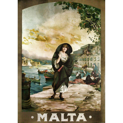 Malta Black Modern Wood Framed Art Print with Double Matting by Vintage Apple Collection