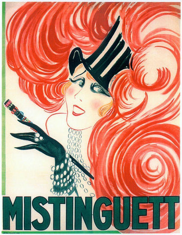 Mistinguett Redhead Cane Black Ornate Wood Framed Art Print with Double Matting by Vintage Apple Collection