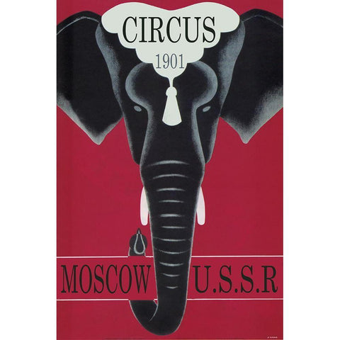 Moscow Circus Ussr White Modern Wood Framed Art Print by Vintage Apple Collection