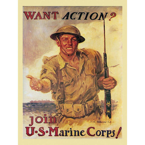 Mural Action Marines White Modern Wood Framed Art Print by Vintage Apple Collection